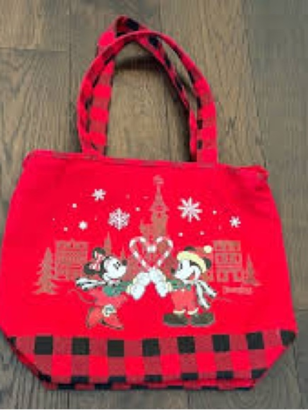 Disney 2019 Holiday Mickey & Minnie Candy Cane Heart Christmas Tote Bag